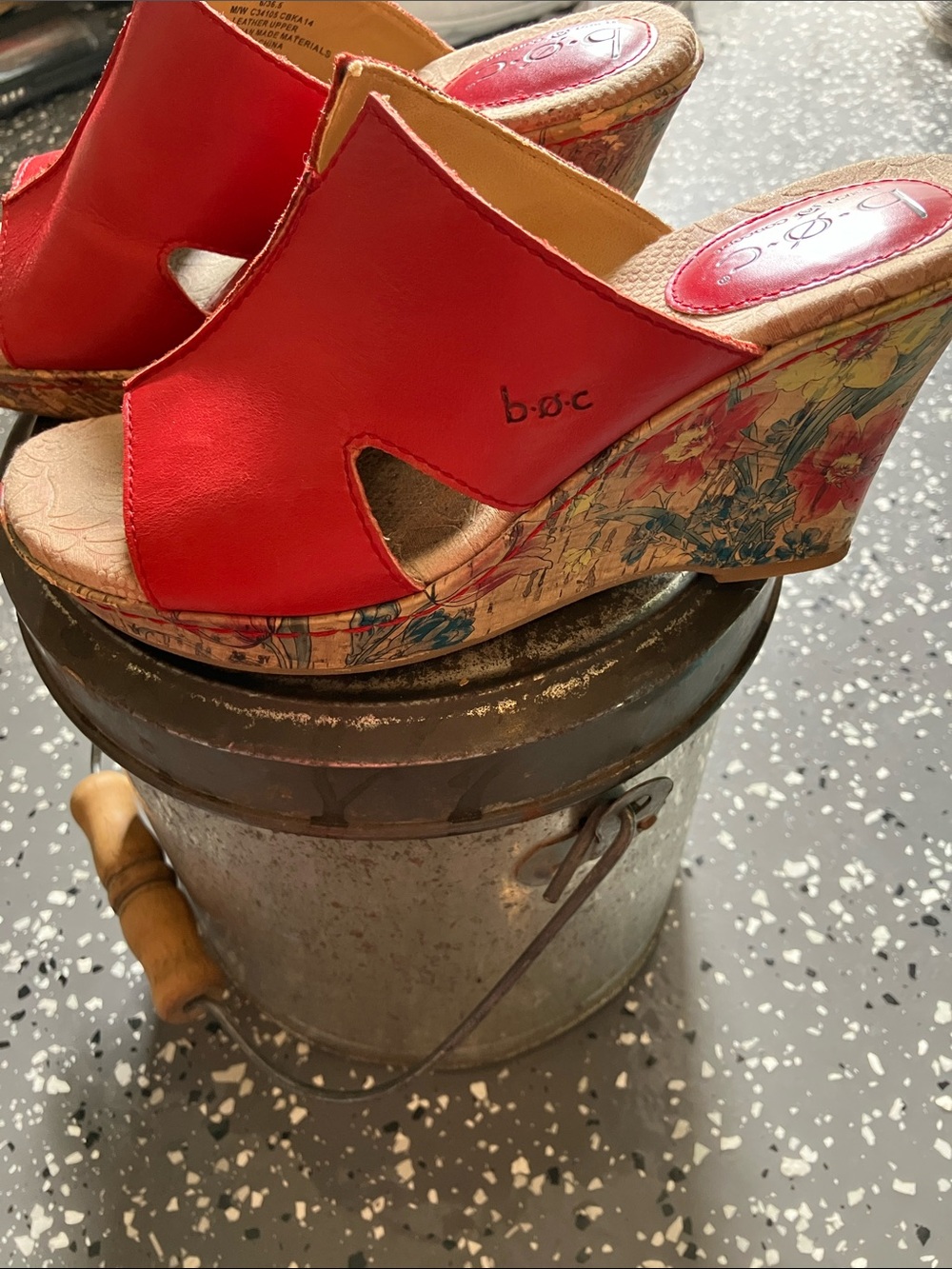 b.o.c. Red Floral Print Wedge Sandals